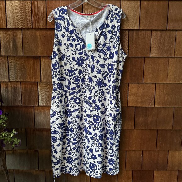 NWT Boden Blue and White Floral Cotton Sleeveless Dress with Pockets  Women's 14 - Picture 1 of 12